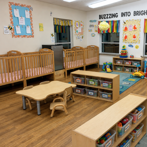 Bright and colorful preschool classroom at Childcare Network with age-appropriate learning materials