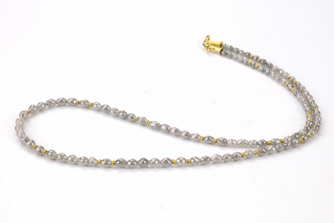 Diamantkette grau Olivenform 39 ct (Karat) mit 750/- Gelbgoldelementen und-schließe