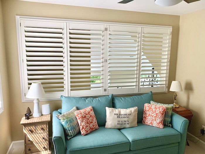 Hosting guests? This local Hilton Head Island loft is the perfect place for it! Our timeless shutters provide ample privacy to this space, while complementing the coastal style of the room and maintaining the loft feel. Plus, our amazing installation team does the hard part for you, so you don’t eve