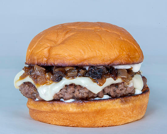 GOOEY LEWIS - impossible patty, white american cheese, caramelized onions, garlic aioli