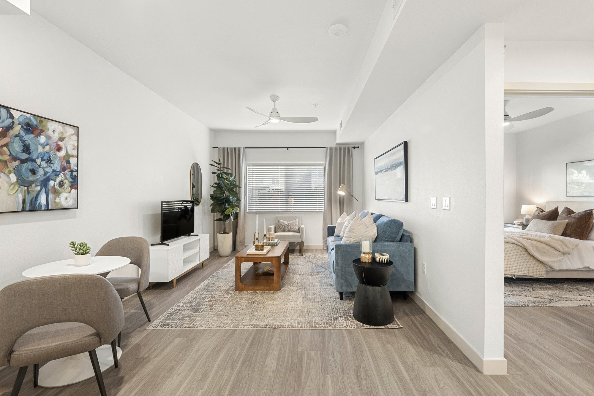 Spacious living room with vaulted ceiling