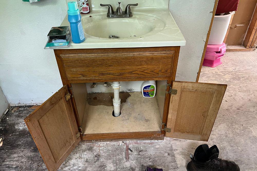 Pictured here is Minneapolis water damage in a bathroom.