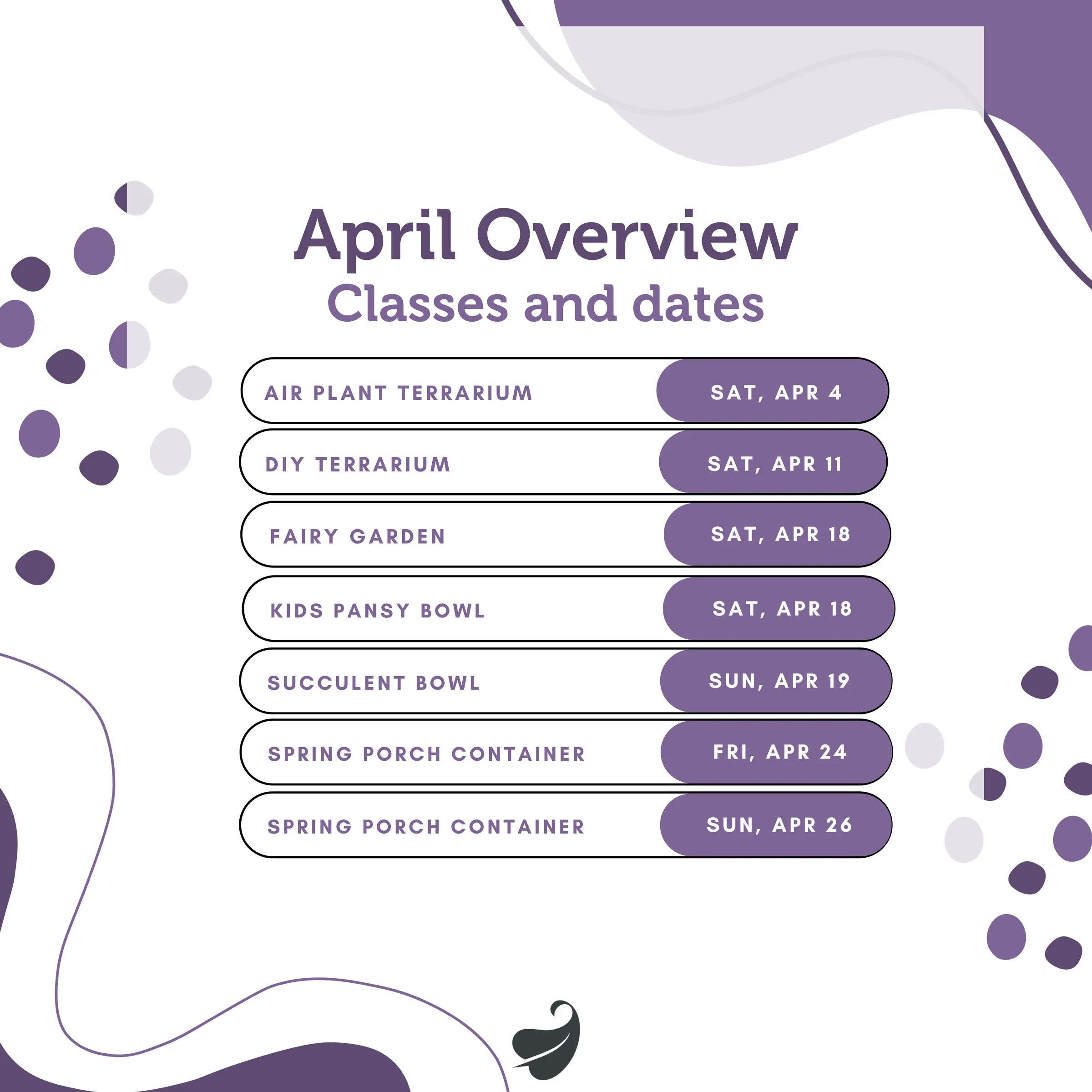 Celebrate the season with our lineup of hands-on April classes! From fresh spring planters to creati 
