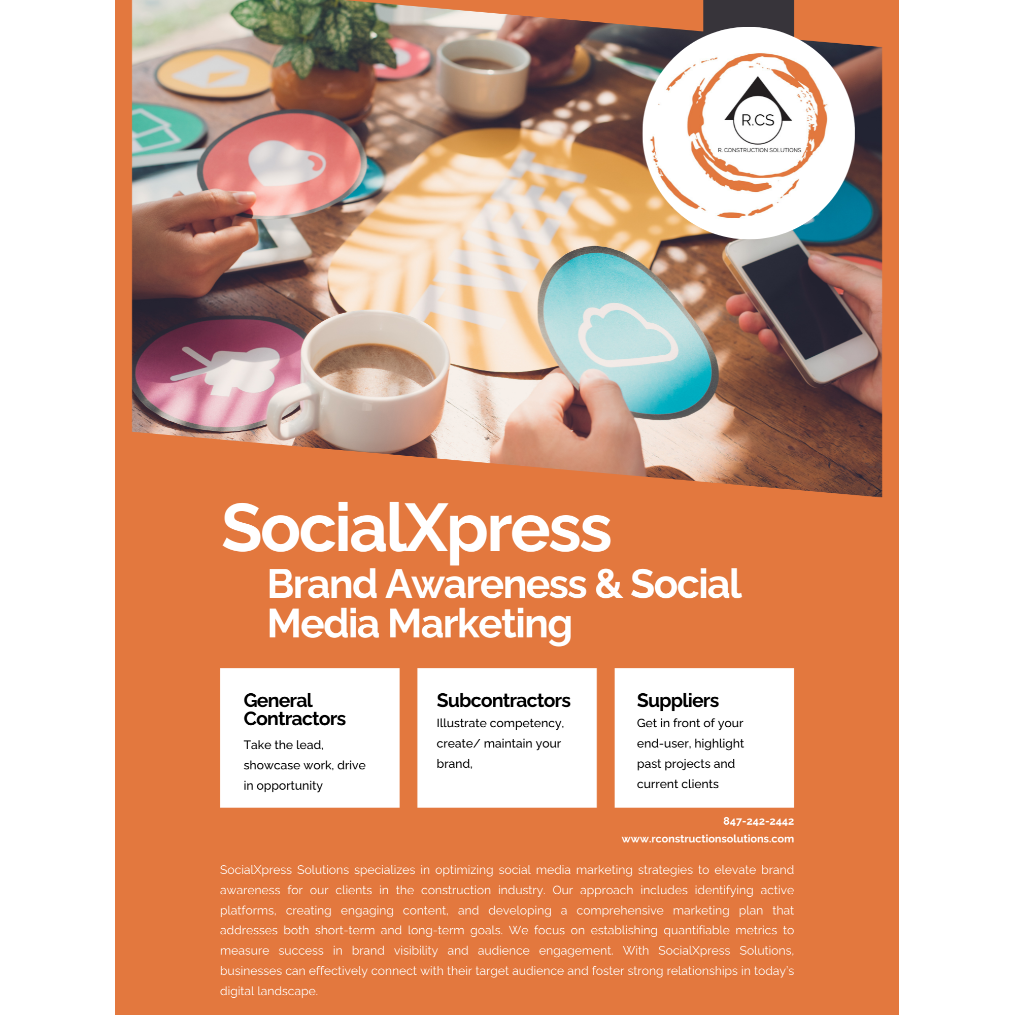 SocialXpress by R. Construction Solutions optimizes social media marketing strategies to elevate brand awareness for construction industry clients. Helps general contractors take the lead, showcase work, and drive in opportunity. Helps subcontractors illustrate competency and create and maintain their brand. Helps suppliers get in front of end users, highlight past projects, and showcase current clients.
