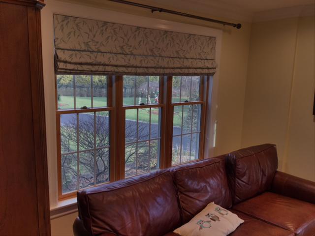 There is so much you can do with our Roman Shades! Choose different fabrics and patterns to enjoy with your décor scheme. In this pic, you can see how we matched them up to this Valhalla living room! #BudgetBlindsOssining #ValhallaNY #RomanShades #FreeConsultation