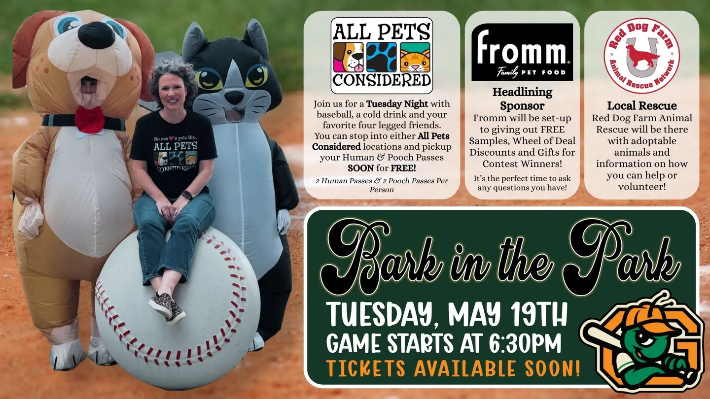 Image of Local Pet Event Greensboro Grasshoppers Bark in the Park with APC Nearby