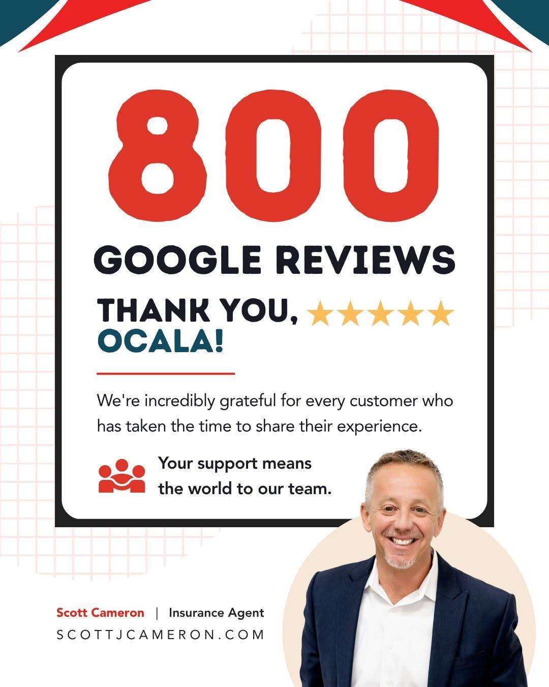 800 Google reviews! Thank you to everyone who has shared feedback and supported our team. We are grateful to be part of the Ocala community and appreciate the opportunity to serve our neighbors. Here’s to the next milestone!