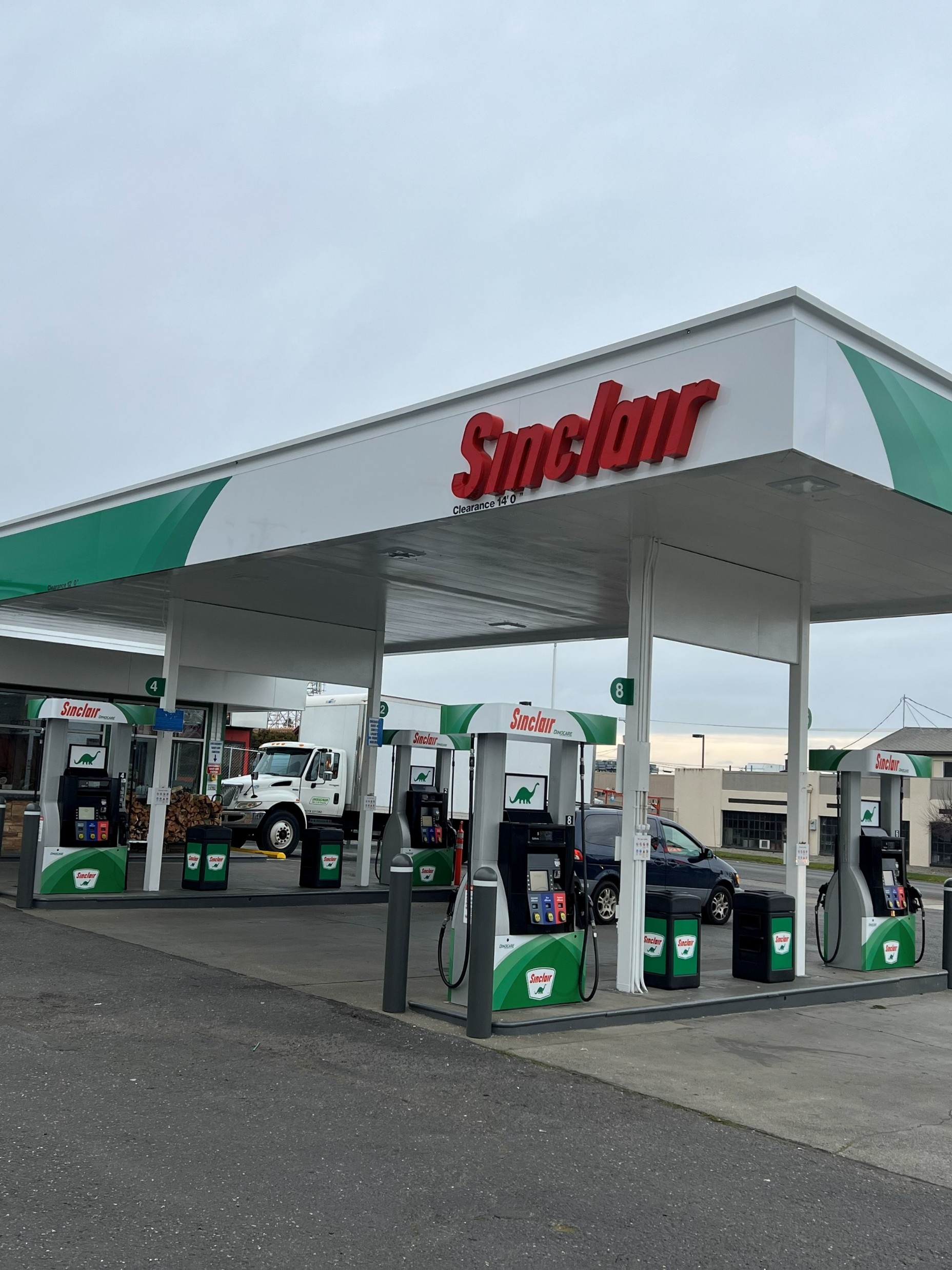 Sinclair gas station fueling island