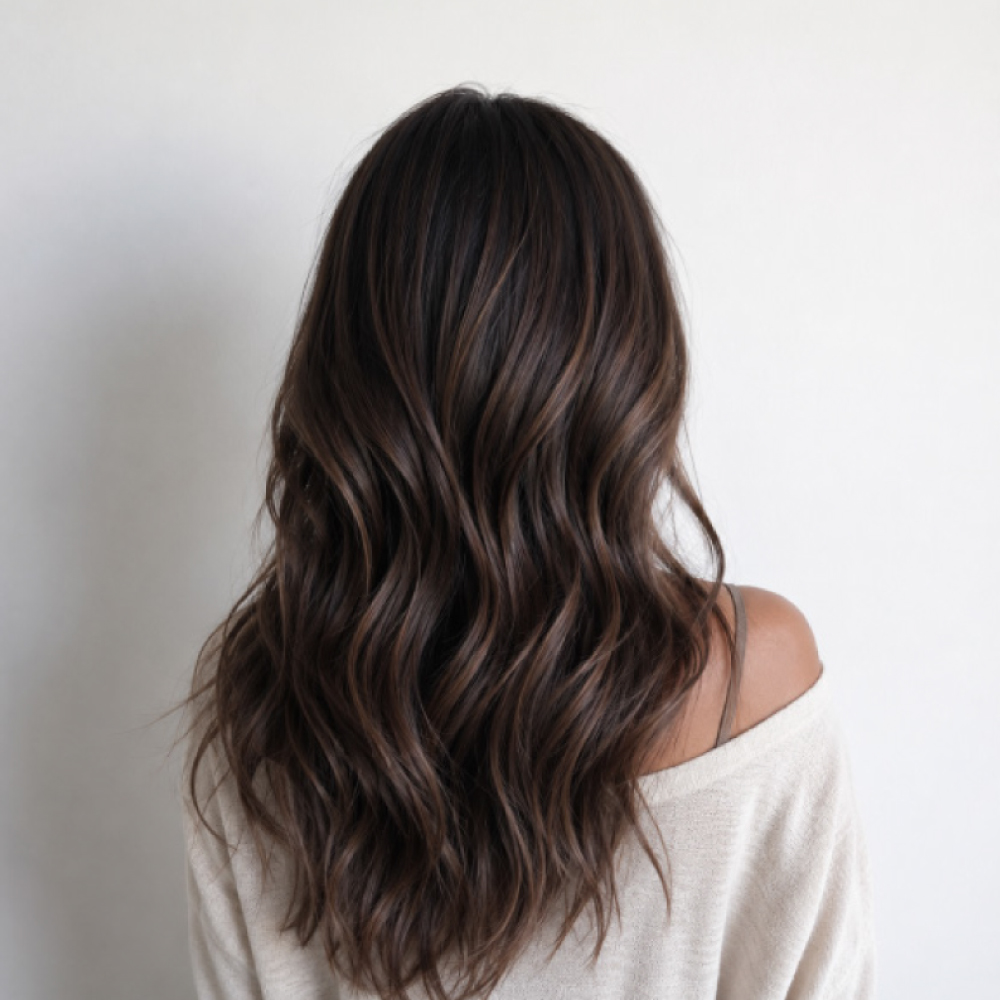 Rich brunette hair color customized by the expert color specialists at Avissa Salon in Ann Arbor. Mu 