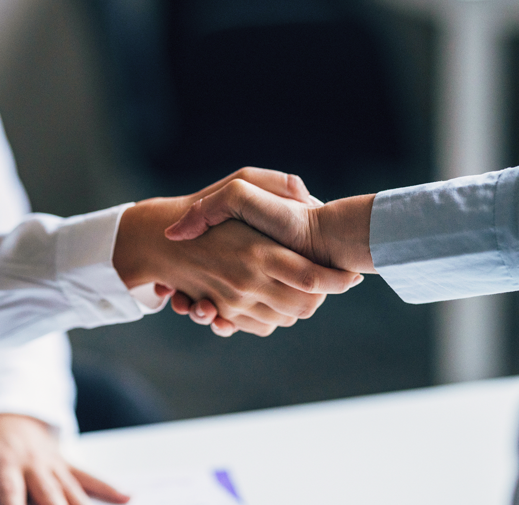Close-up of two professionals shaking hands.
