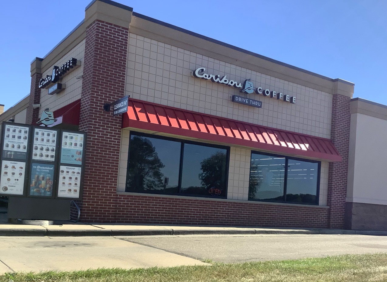 Storefront of the Caribou Coffee at 980 Cedar Street in Baldwin