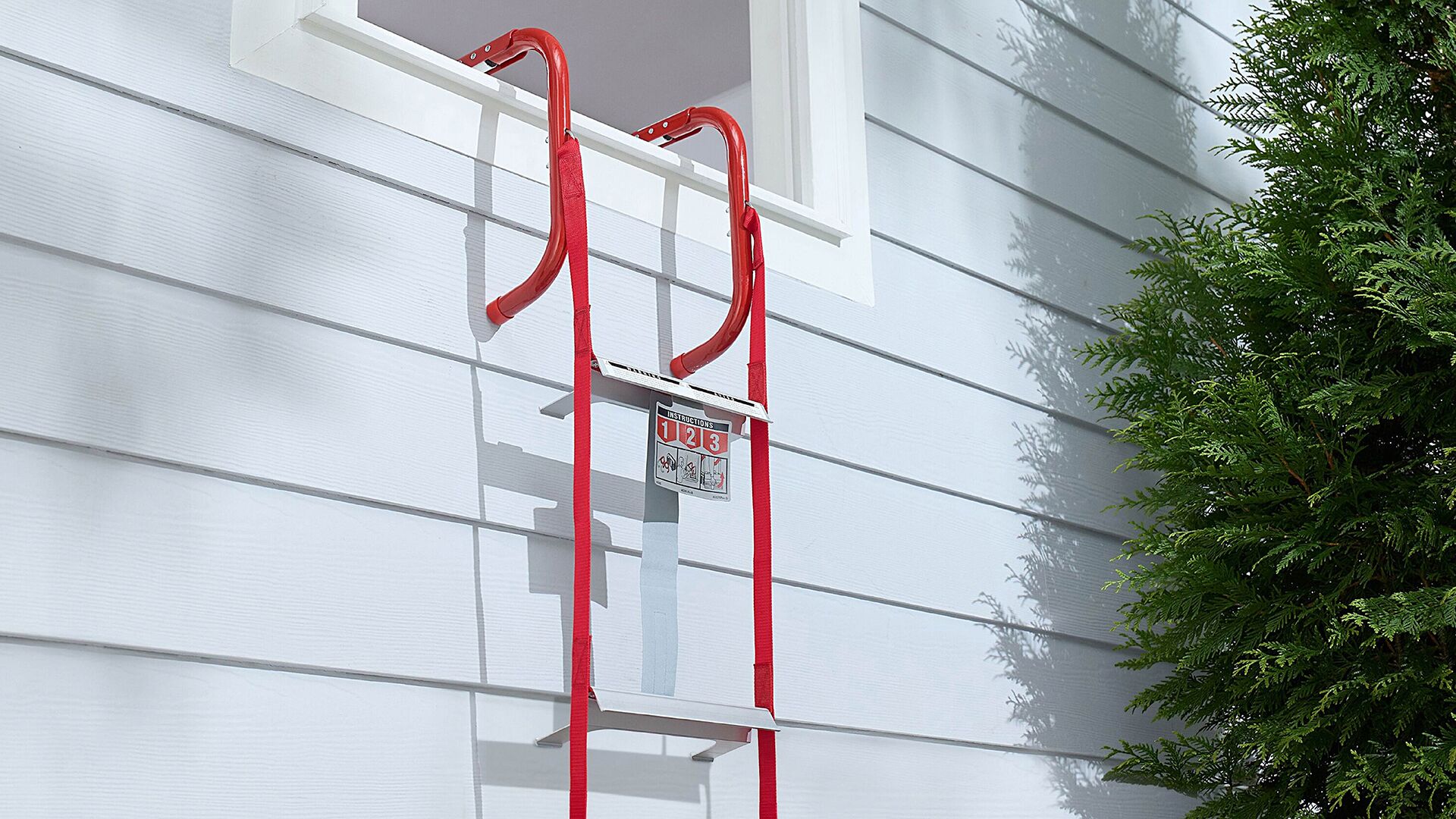 Outside view of escape ladder attached to window