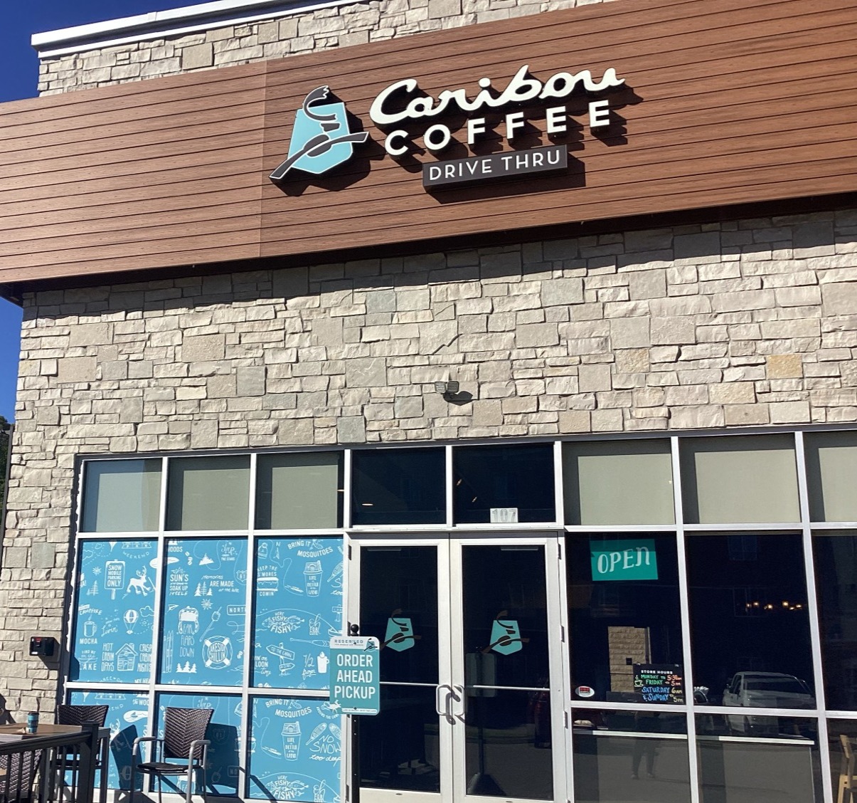 Storefront of the Caribou Coffee at 1620 Broadway Ave S in Rochester