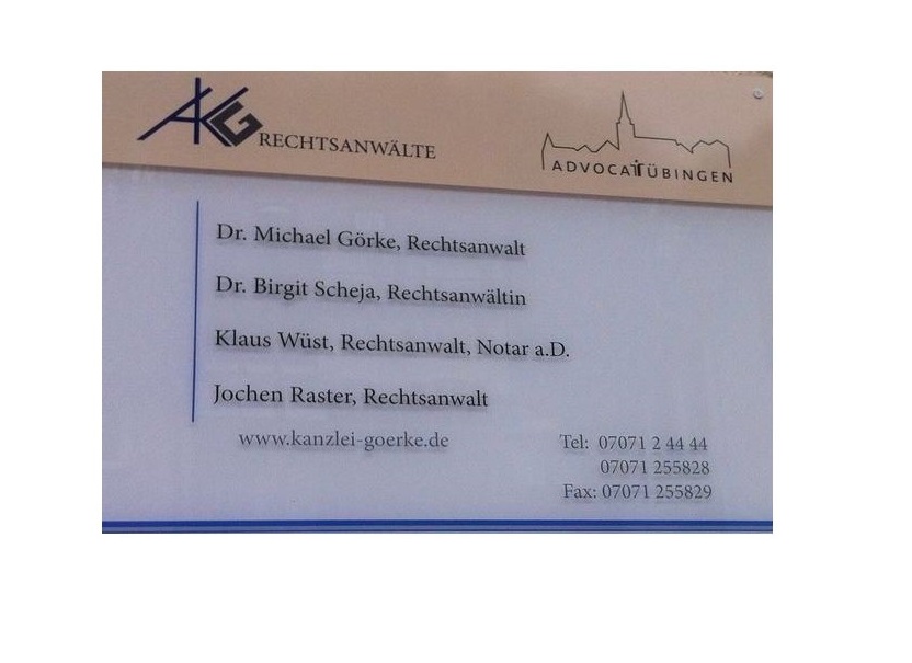 AKG Rechtsanwälte, Dr. M. Görke, K. Wüst, Dr. B. Scheja, Gartenstraße 24 in Tübingen