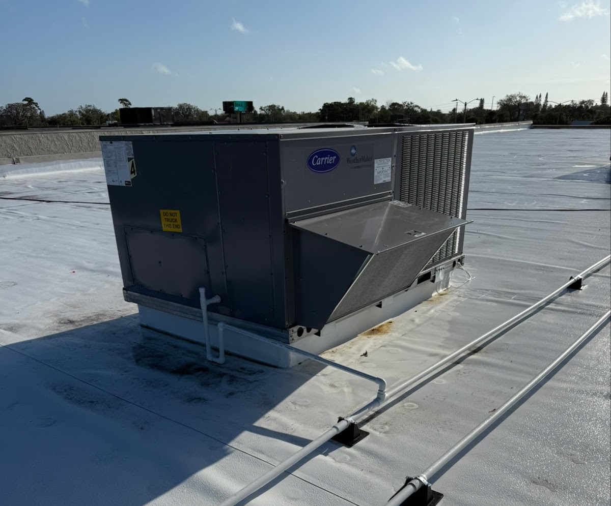 Commercial rooftop HVAC package unit installed to support consistent comfort and long-term system reliability.