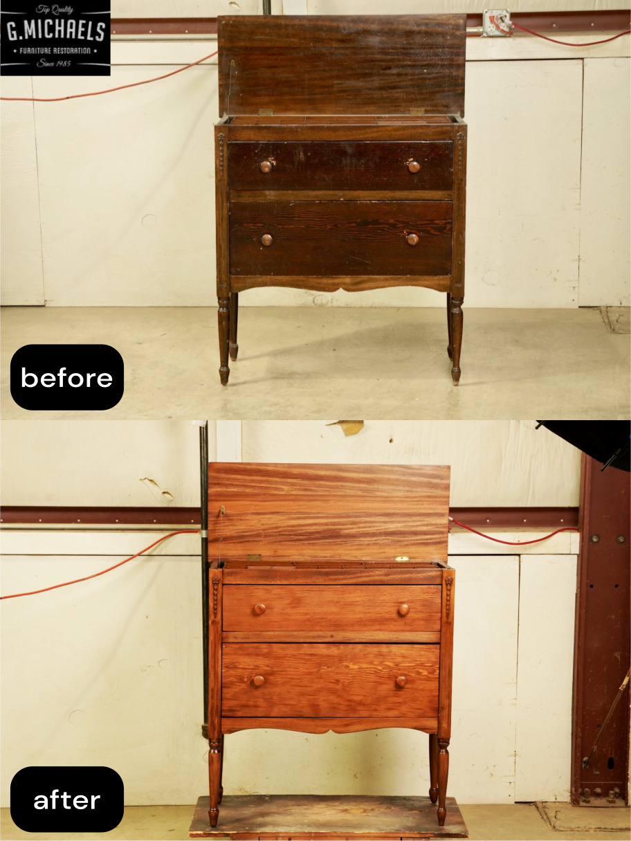 Antique dresser restoration project by G. Micheal's Restoration in Fort Collins