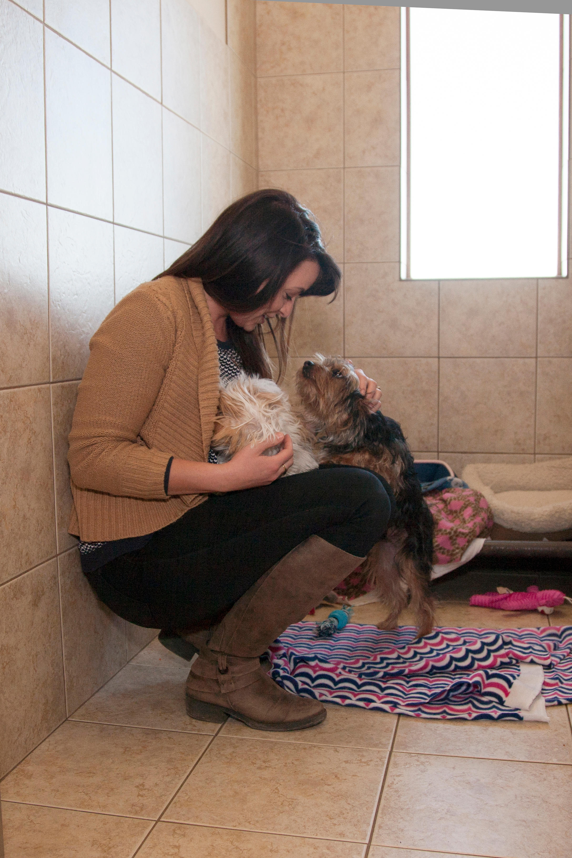 Jenna Harting, Hospital Manager at Superior Animal Hospital & Boarding Suites, checks in on pets.