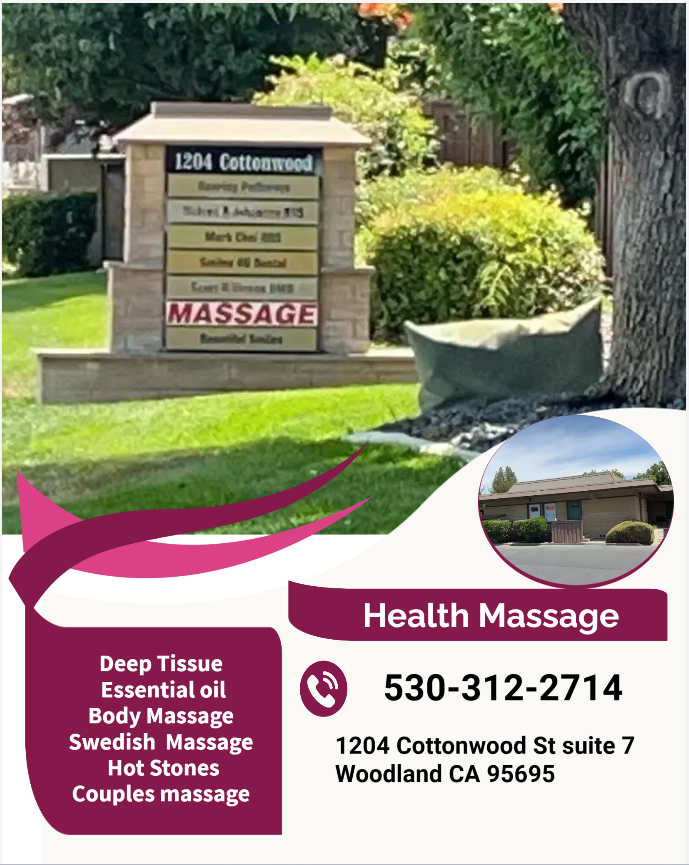 Our traditional full body massage in Woodland, CA 
includes a combination of different massage therapies like 
Swedish Massage, Deep Tissue,  Sports Massage,  Hot Oil Massage
at reasonable prices.