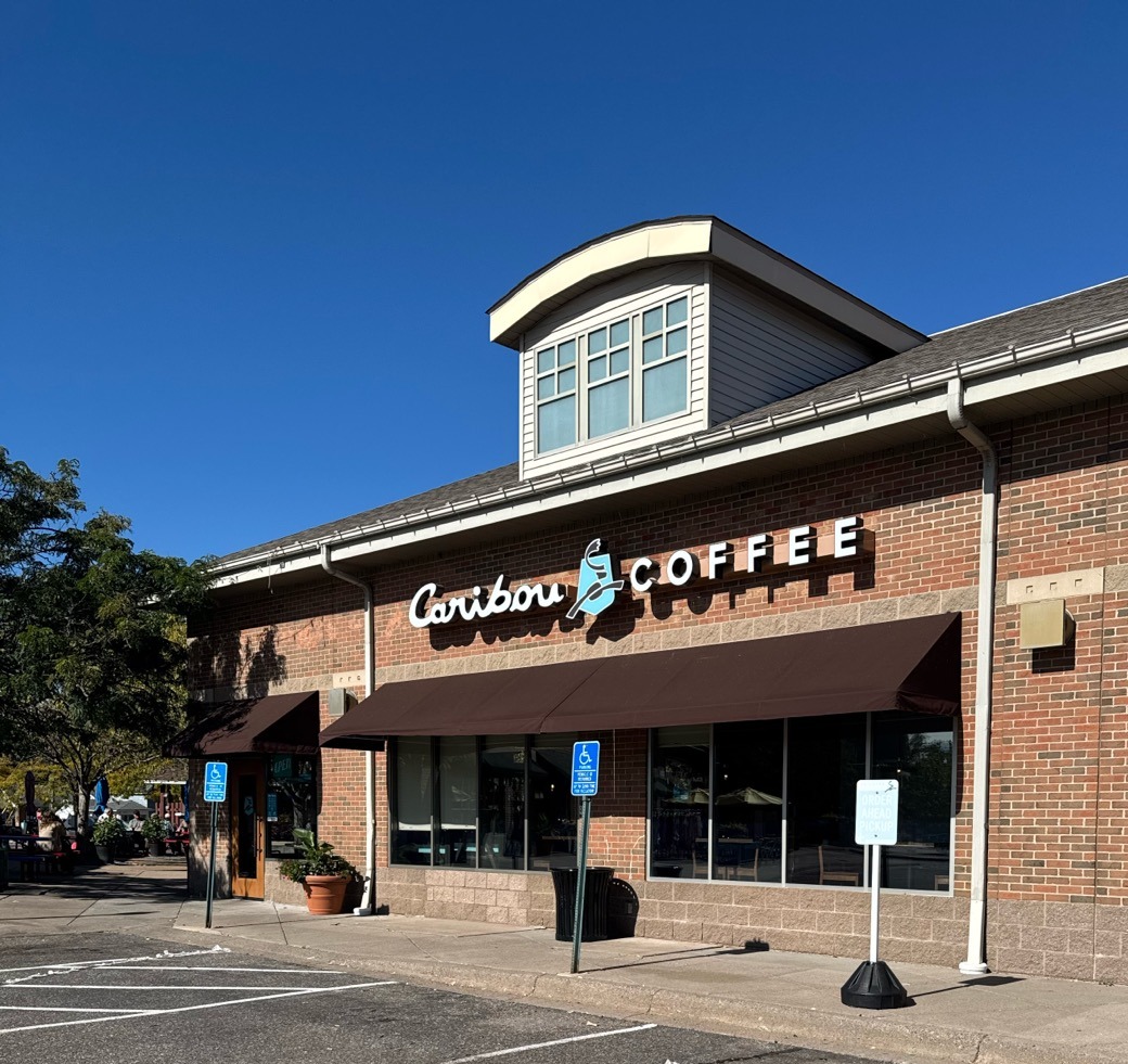 Storefront of the Caribou Coffee at 4733 Highway 61 in White Bear Lake