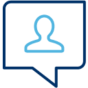 Speech bubble containing silhouette icon.