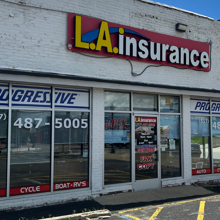 Exterior of the L.A. Insurance Agency located at 503 East Cesar Chavez Ave. in MI