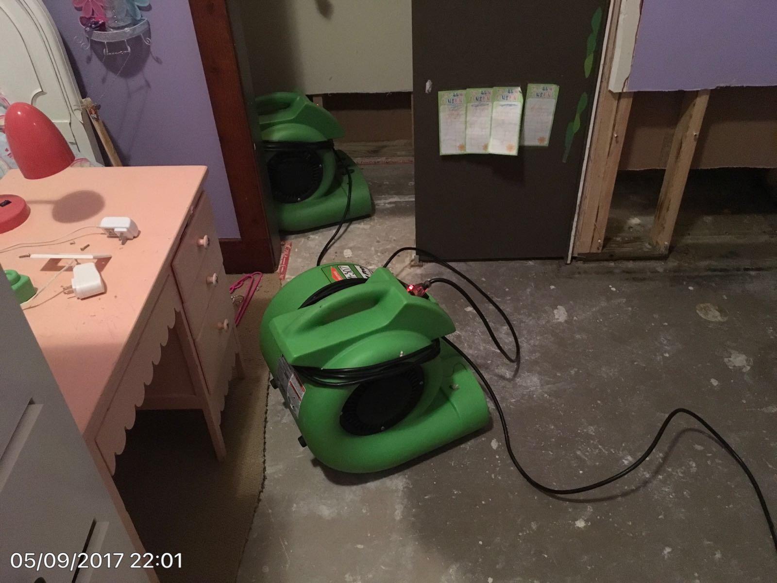Air-movers set up due to water damage. SERVPRO has the equipment to help you with any size loss.