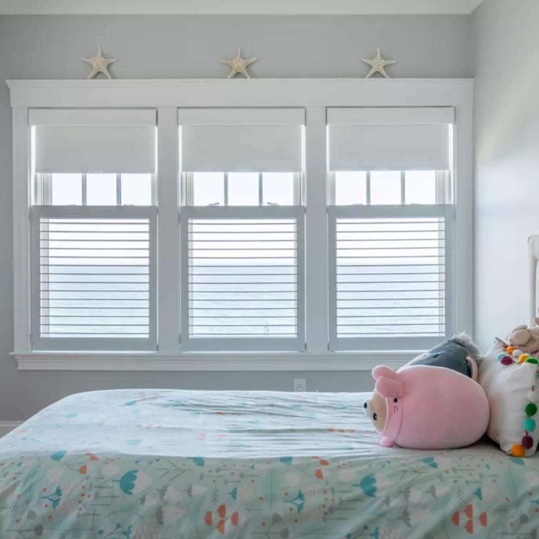 Roller shades with Cafe Shutters Budget Blinds of Port Perry Blackstock (905)213-2583