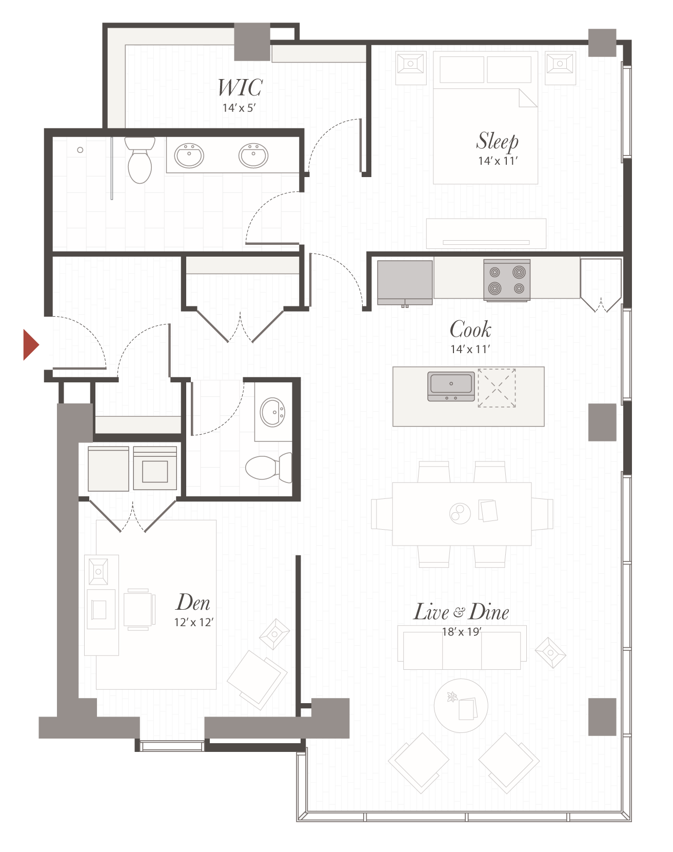 Encore P11 1 Bedroom + Den Apartment Floor Plan