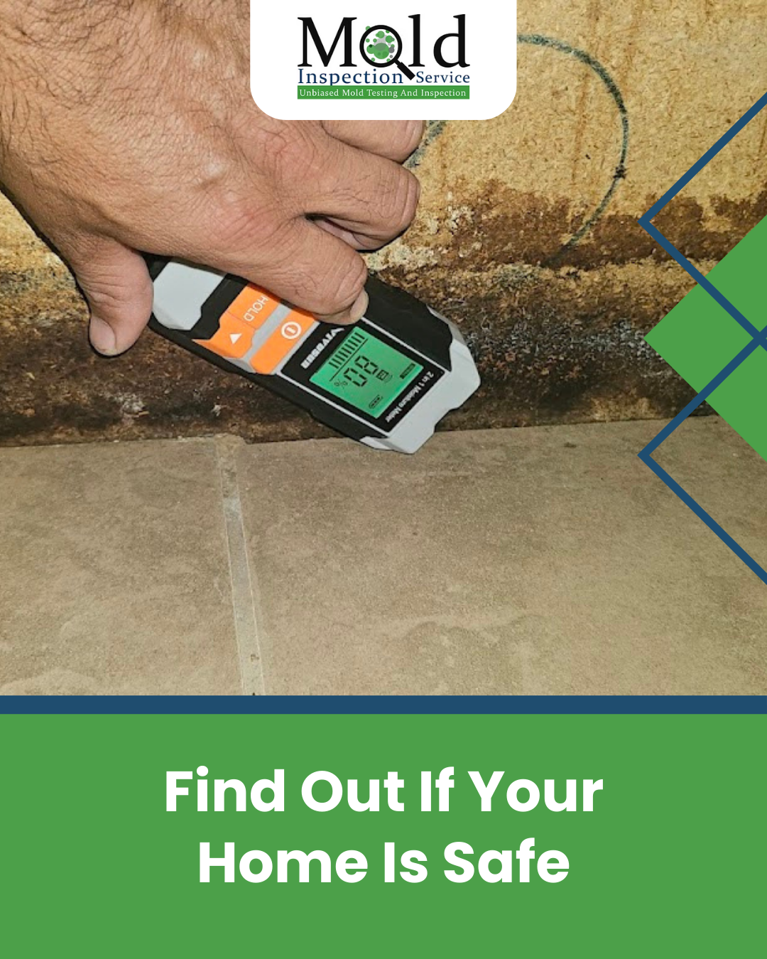 Moisture meter testing damp building materials to help determine if a home is safe from hidden water damage and mold issues.