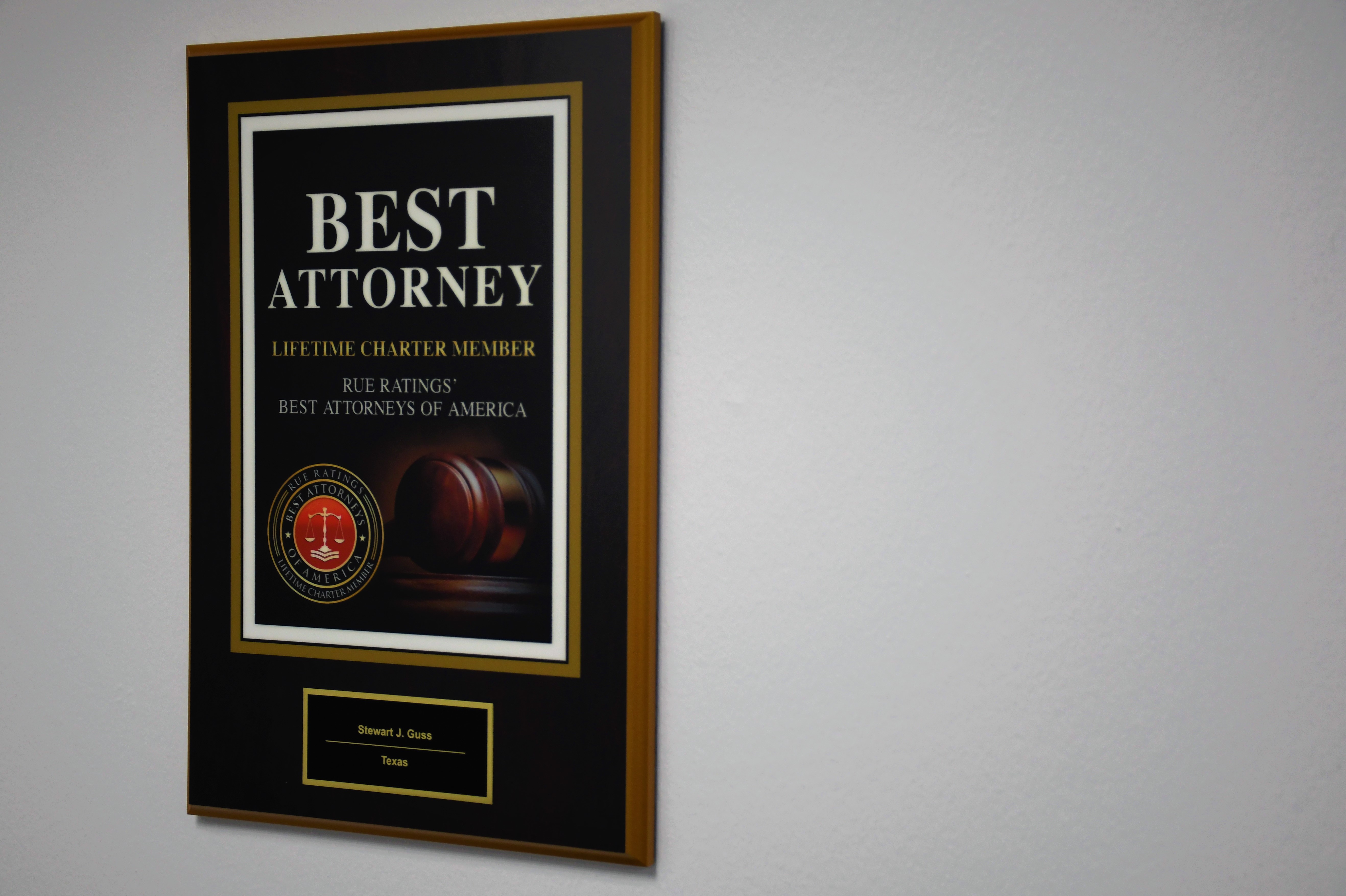 Best Attorney Award for Stewart J. Guss, Injury Accident Lawyers