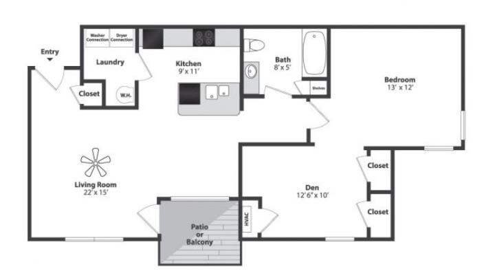 Water's Bend 1 Bedroom With Den Apartment Floor Plan
