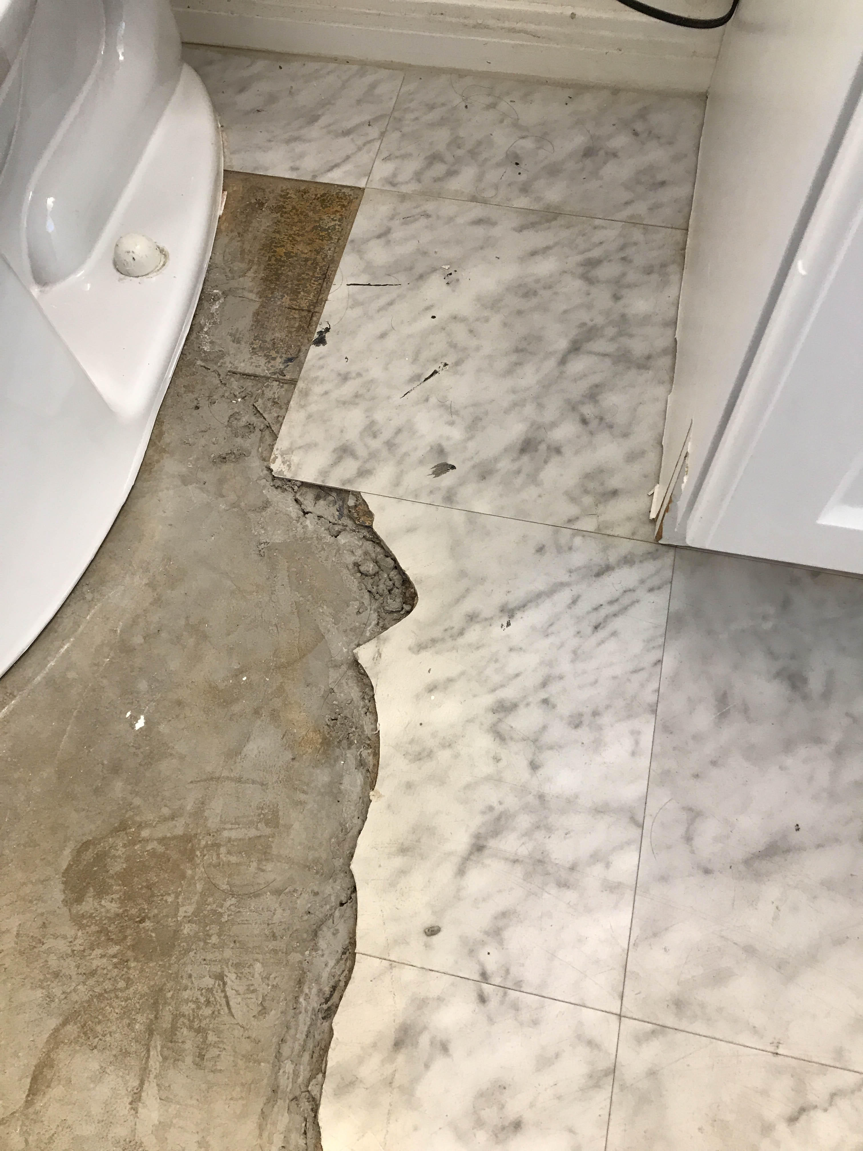 Leaking toilet cause water to go under the tile and needed to be removed in order to prevent mold growth.