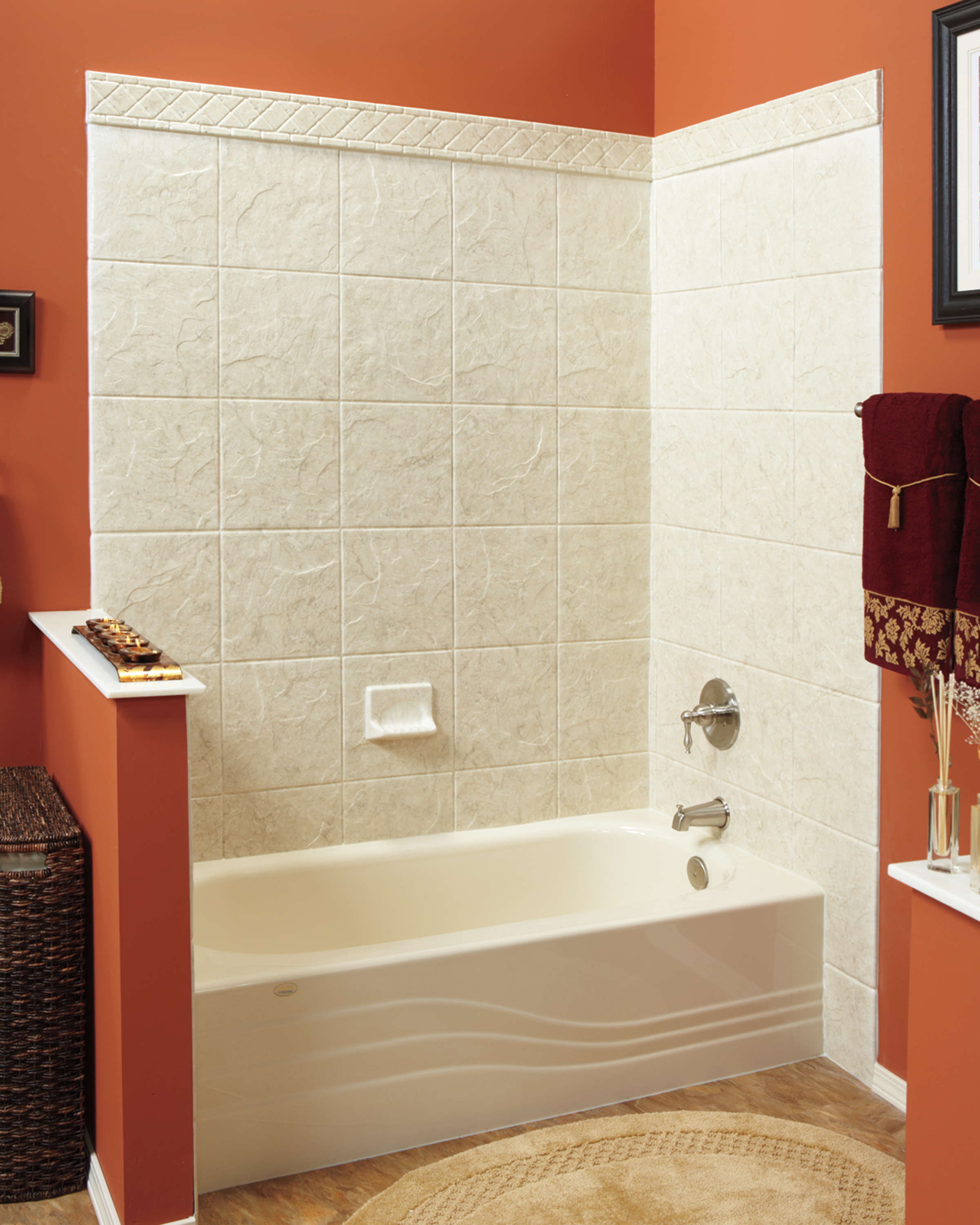 Bathtub replacement with tile-look wall system in Southern Maine