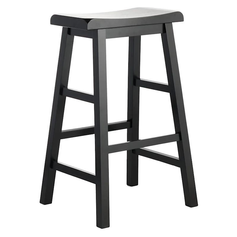 A sleek black saddle backless barstool from the Providence collection, providing stylish seating for kitchen islands or bar counters