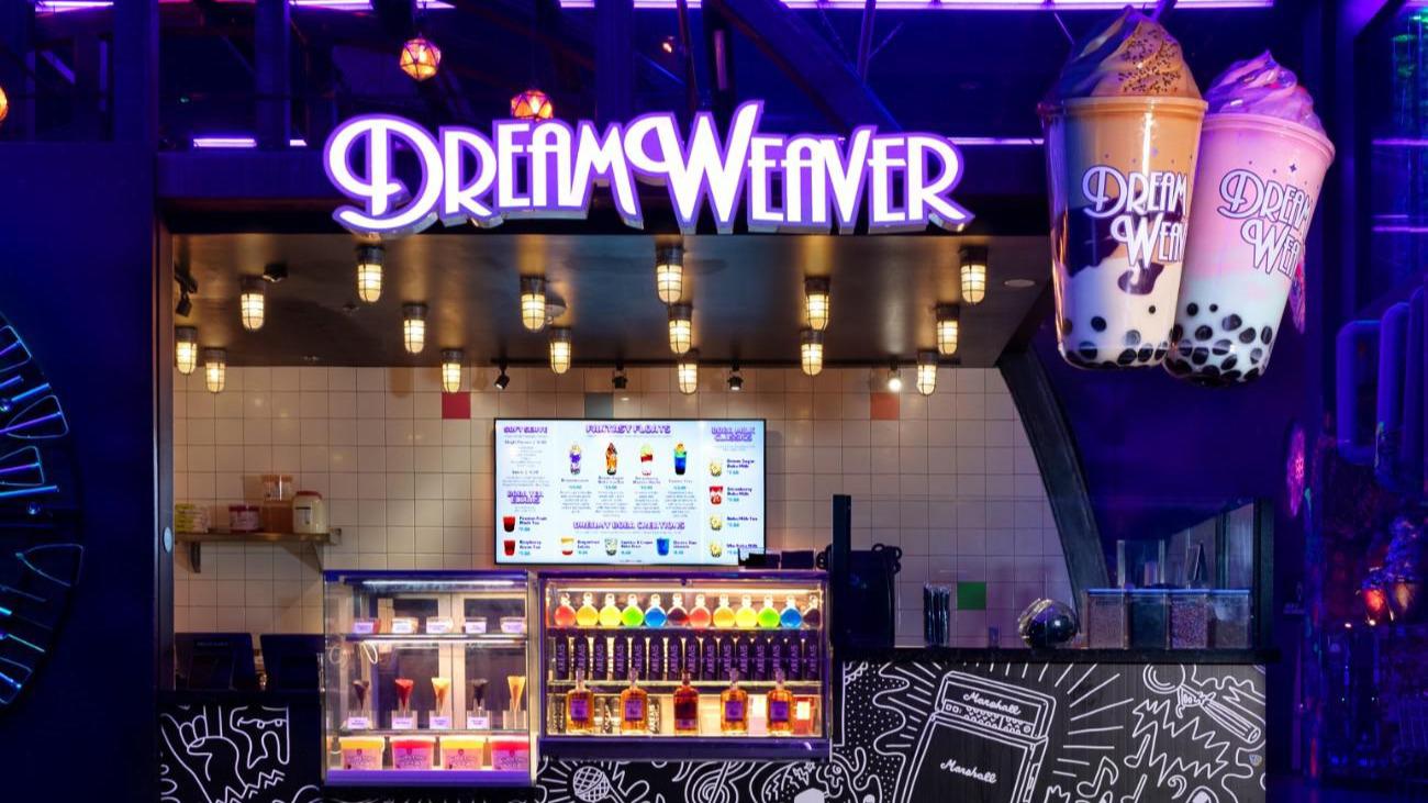 Stop by Dreamweaver Milk & Boba Bar for all your refreshment needs. Be sure to stick around for the lights and ambiance!