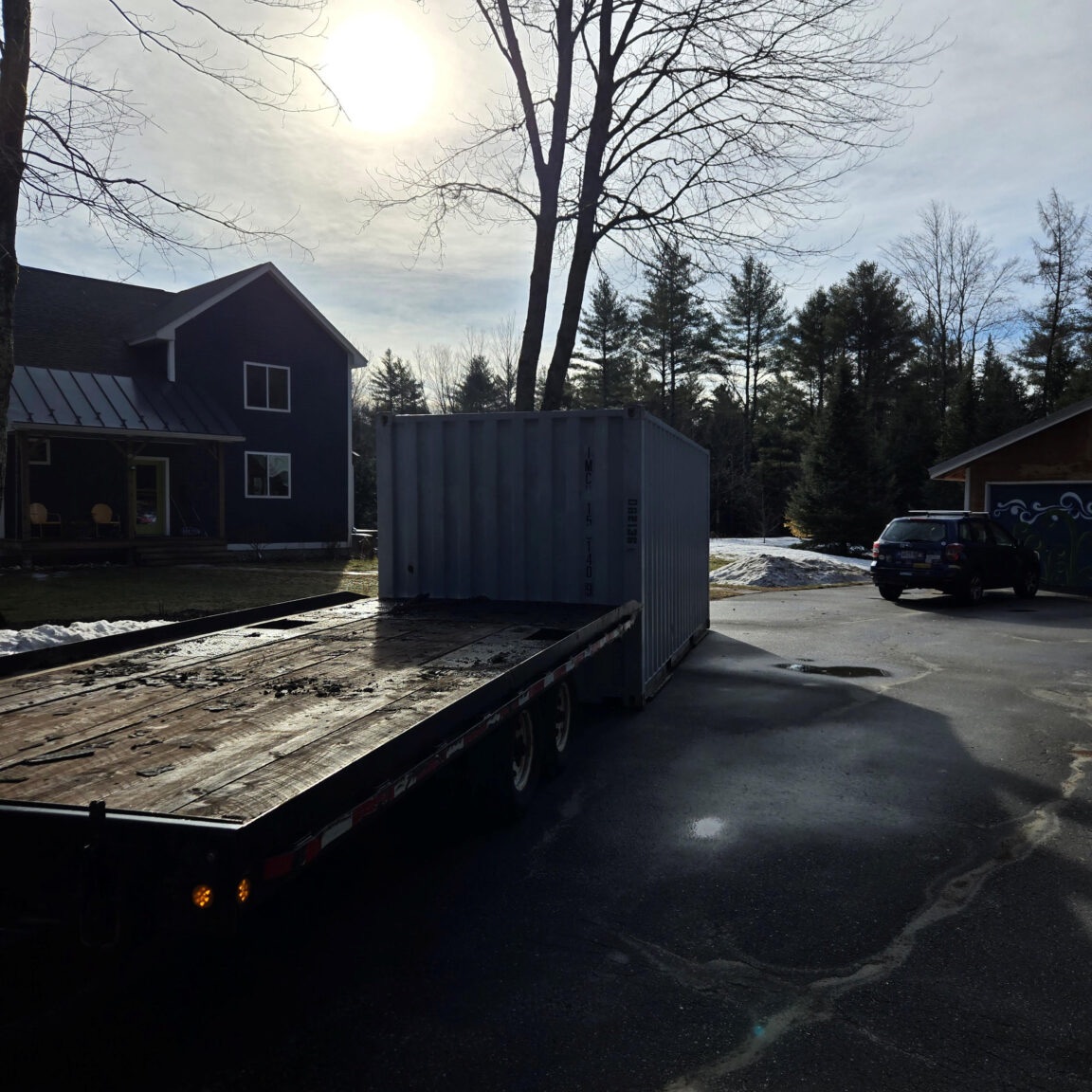 Another successful 20ft storage container rental delivery in Durham, Maine by Abco Rental & Storage, 