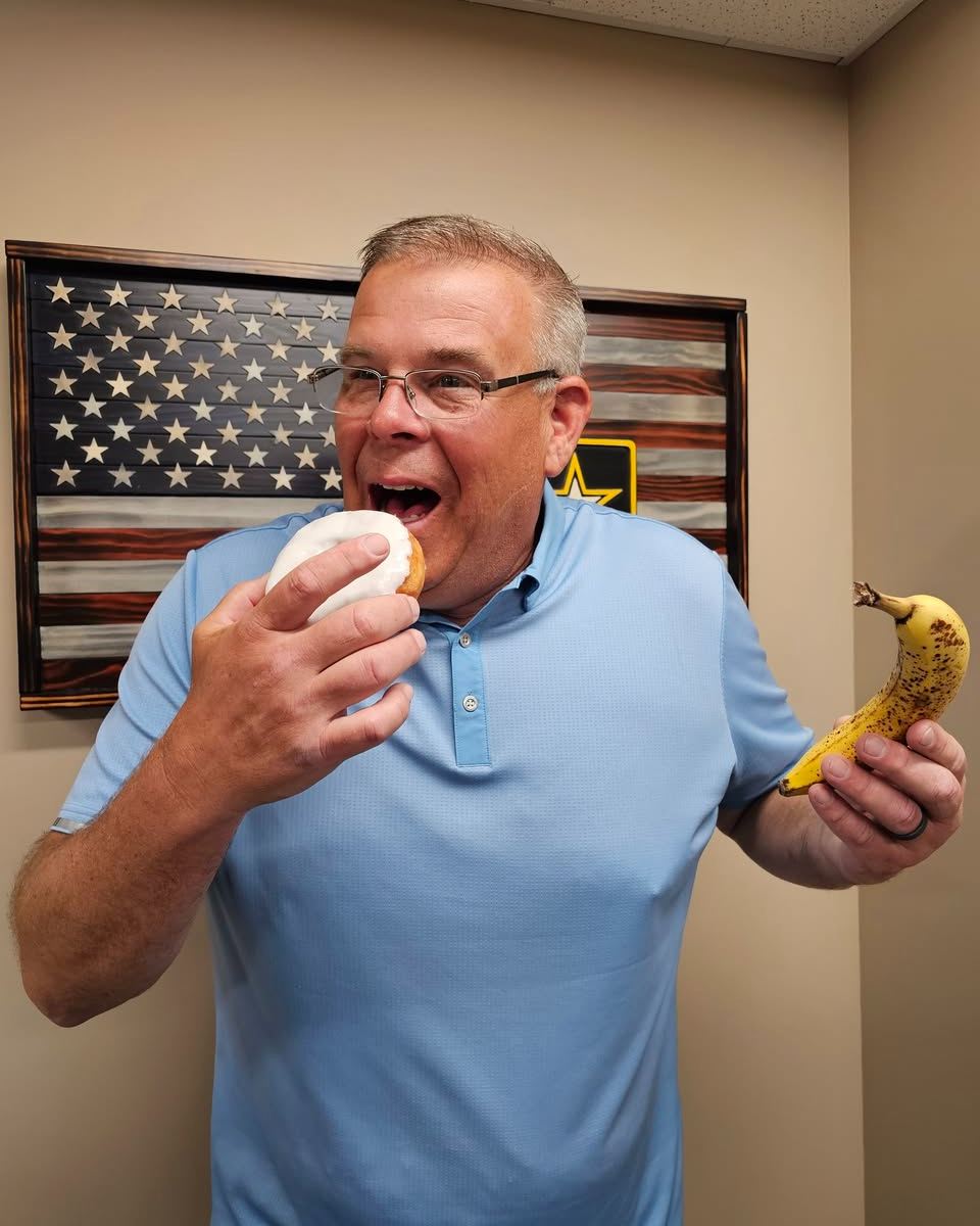 Happy Friday and Happy National Donut Day. Dan is trying to decide between a healthy banana and a sweet donut. We say Fridays are for enjoying the donut. Which would you choose?