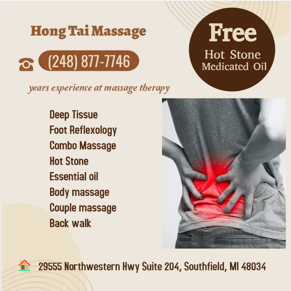 As Licensed massage professionals, my intention is to provide quality care,
inspire others toward better health, and utilize my training and experience
in therapeutic bodywork to put your mind and body at ease.