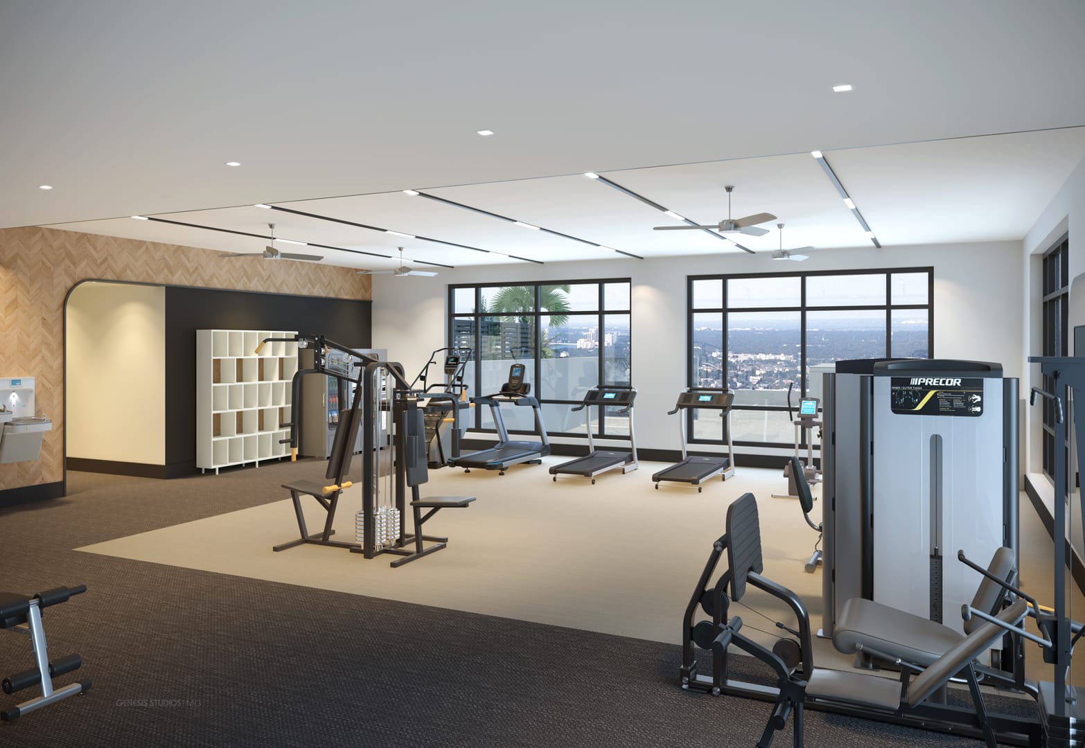 Indoor fitness center at Claro on 7th 