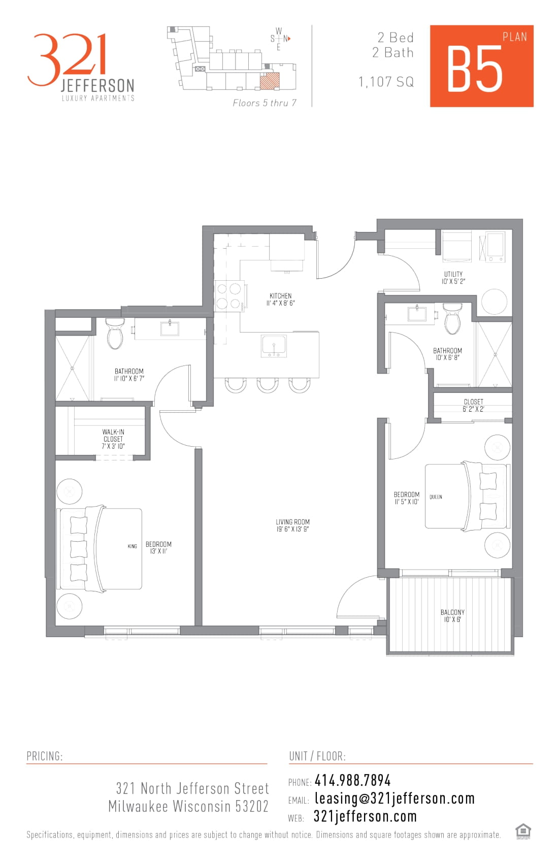 321 Jefferson Two Bedroom Floor Plan B5 1107 Sq Ft