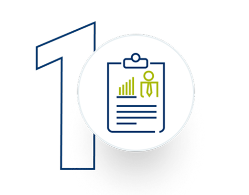 Clipboard report icon overlayed on top of the number 1.