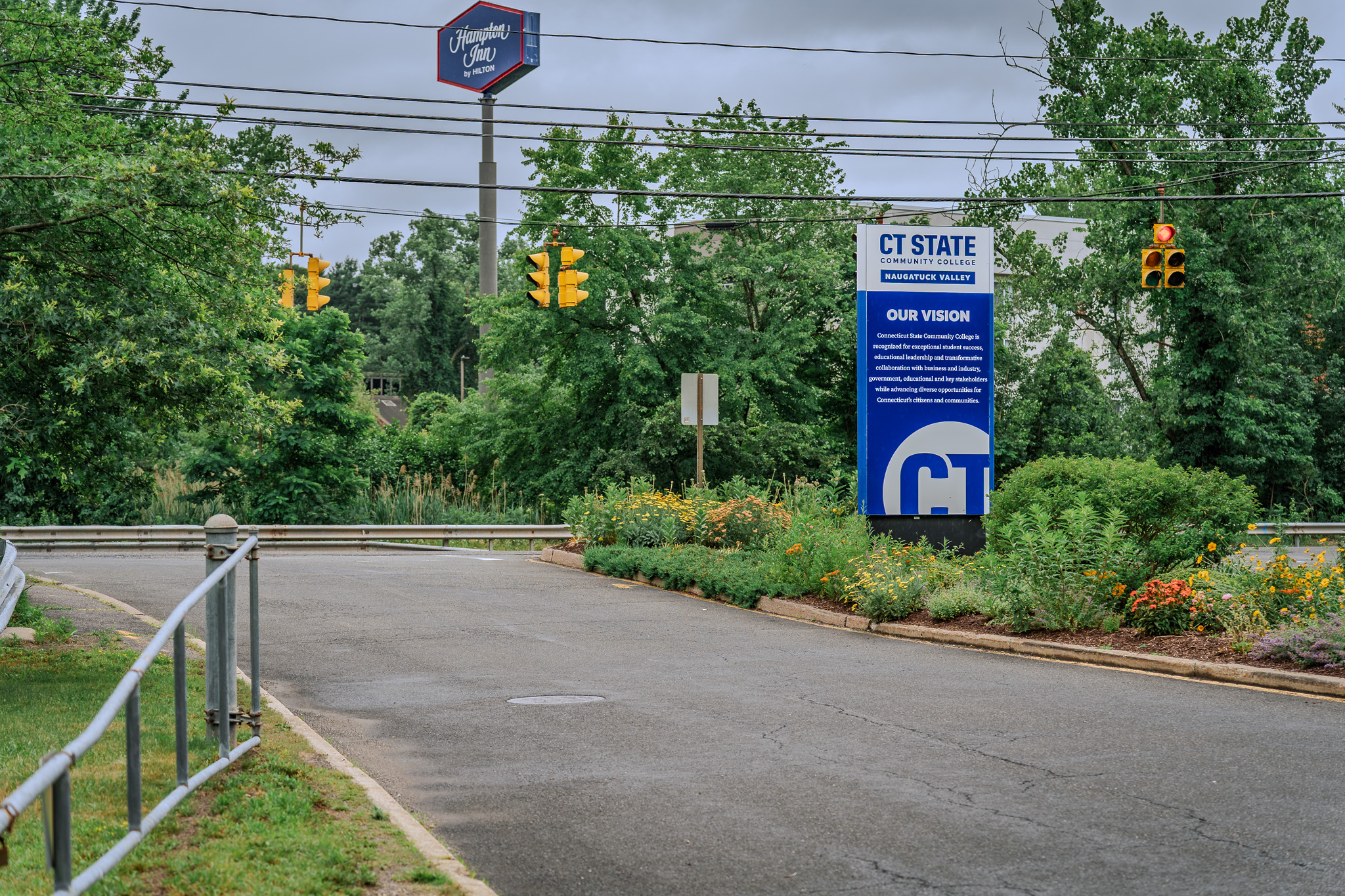 Illuminated double-sided monument sign installed by Sign Pro for CT State Community College at its Naugatuck Valley campus, providing entrance identification and wayfinding.