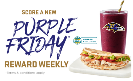 Tropical Smoothie Cafe & Baltimore Ravens weekly reward all football season long.