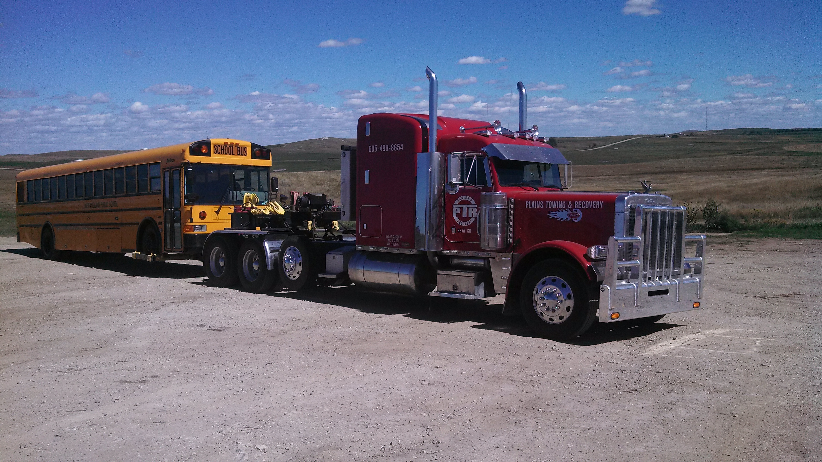 We have been serving Northwestern South Dakota for over 15 years, and are proud to serve all your towing and recovery needs. Large or small we have all the equipment, knowledge and manpower to serve you!  We have built our business with great service, fair pricing and going the extra mile for our customers. We serve 10 counties in 4 states, South Dakota, North Dakota, Wyoming and Montana, We are the preferred towing and recovery choice for law enforcement agencies in our local area, we have earned our relationship with local law enforcement and look forward to earning your trust as well!

Plains Towing and Recovery provides a wide assortment of towing and recovery services that range from towing motorcycles and compact cars to performing full recovery on semis and their trailers. We also proudly work with a number of law enforcement agencies throughout our service area.