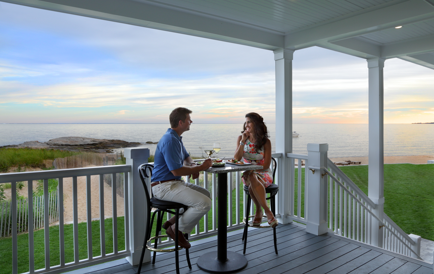 Outside Dining Overlooking Long Island Sound. Available year-round with beautiful sunrises and sunsets