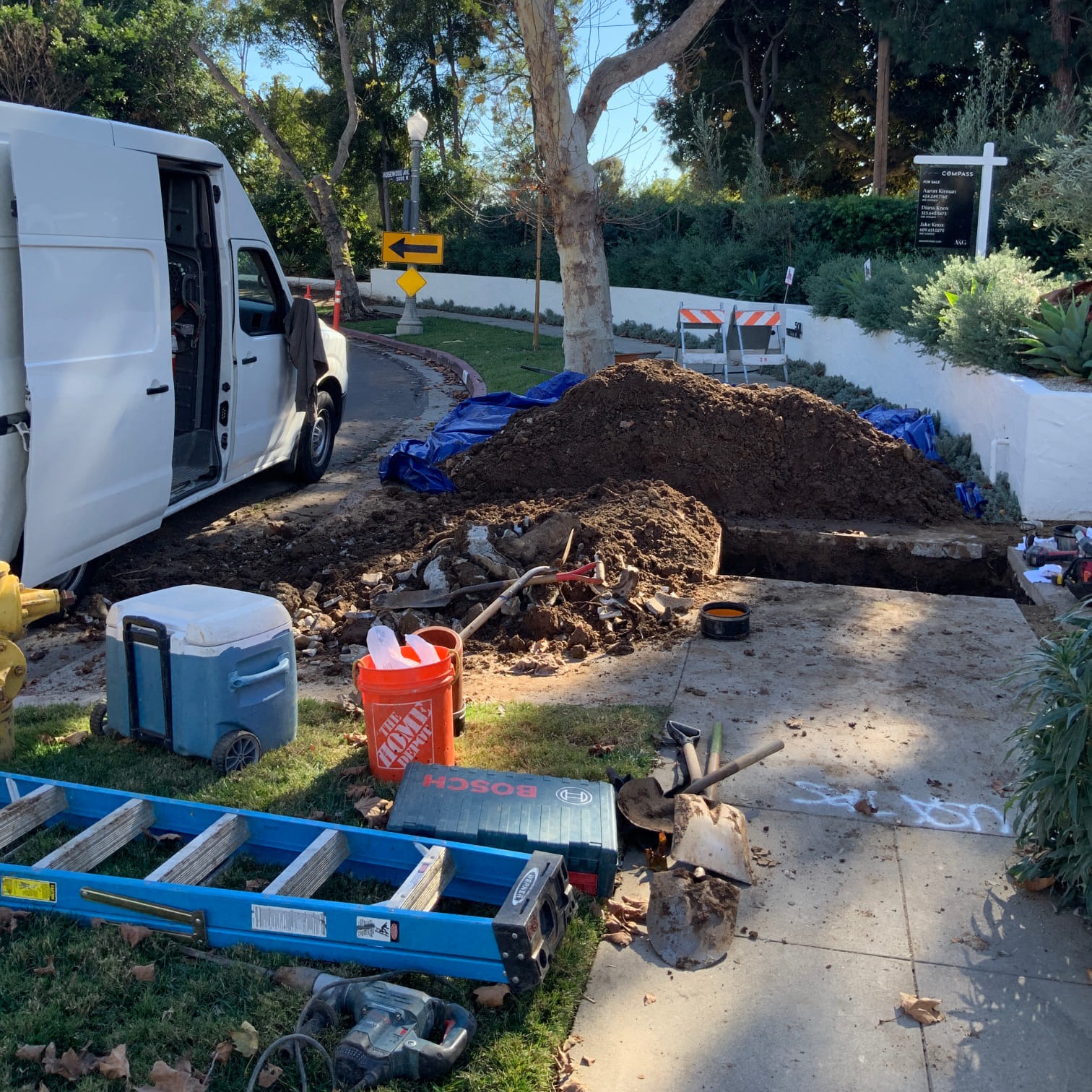 Sewer Lateral repair in progress.