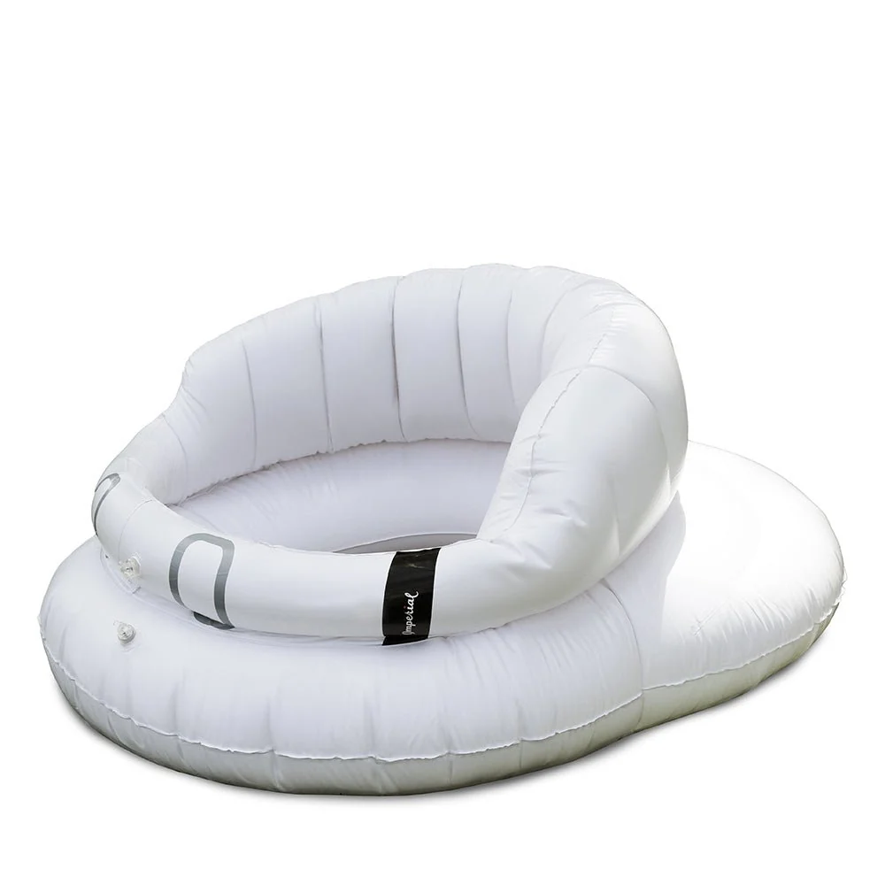The Tour Visor&reg; Pool Float from behind, with both inflation valves and the black Imperial band on the brim.