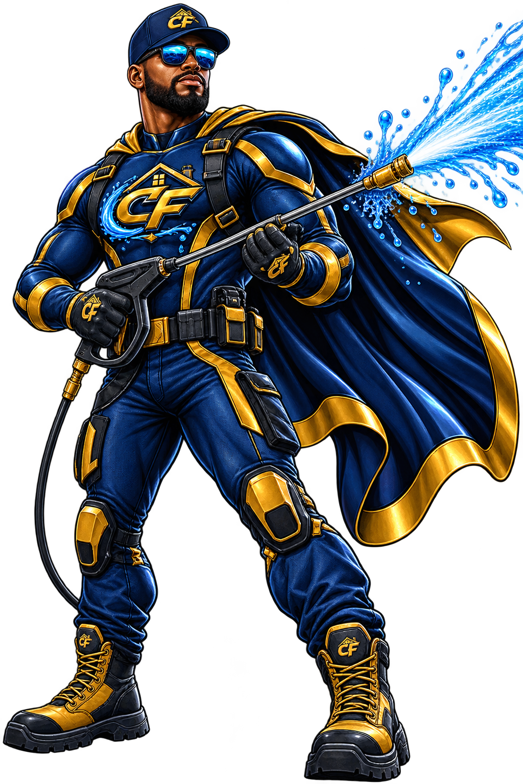 Clayfield Exterior superhero-style mascot representing professional exterior cleaning, property maintenance, and reliable local service for homeowners and businesses throughout Racine, Wisconsin.