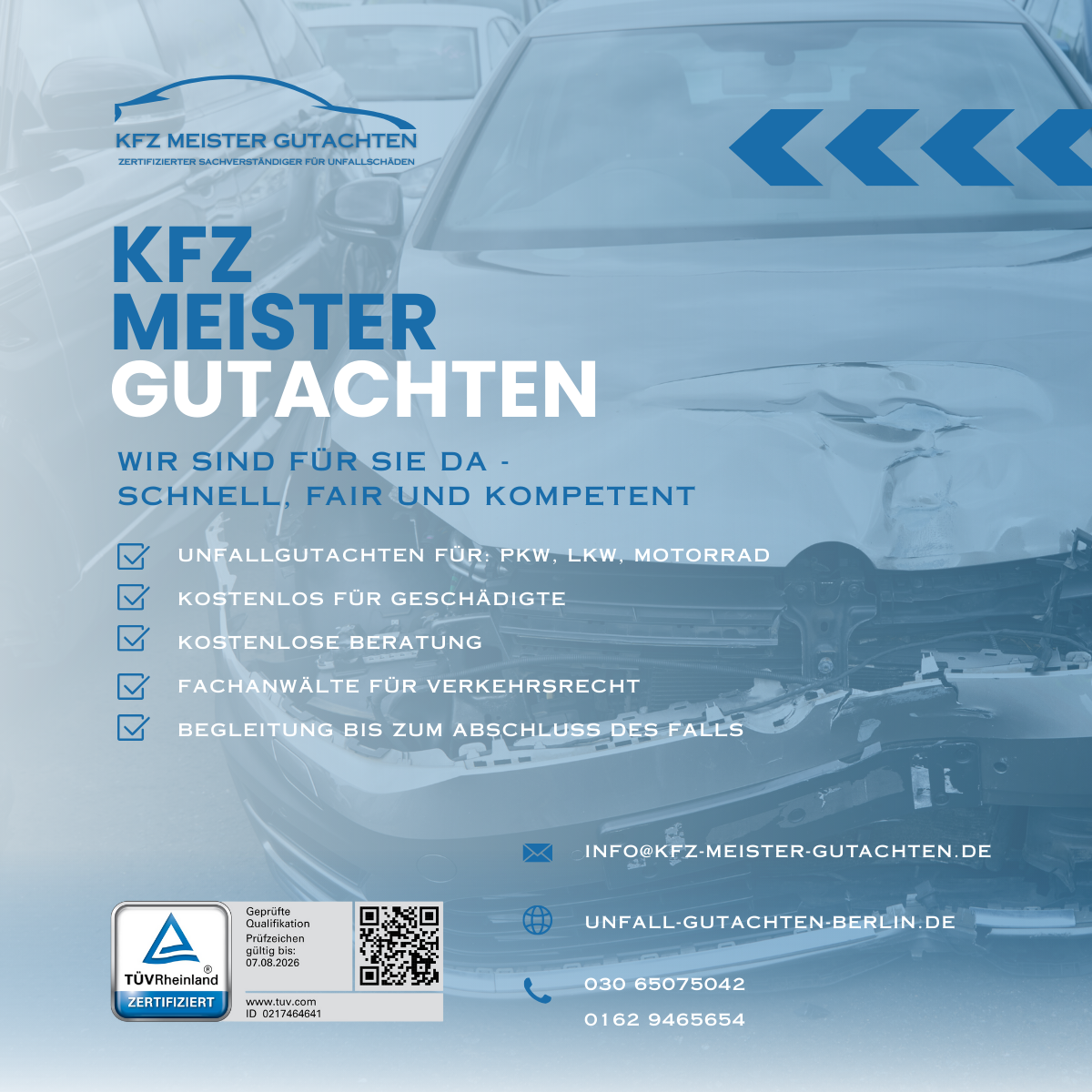 Kfz Meister Gutachten  Unfall Gutachten Berlin, Pestalozzistraße 95 in Berlin