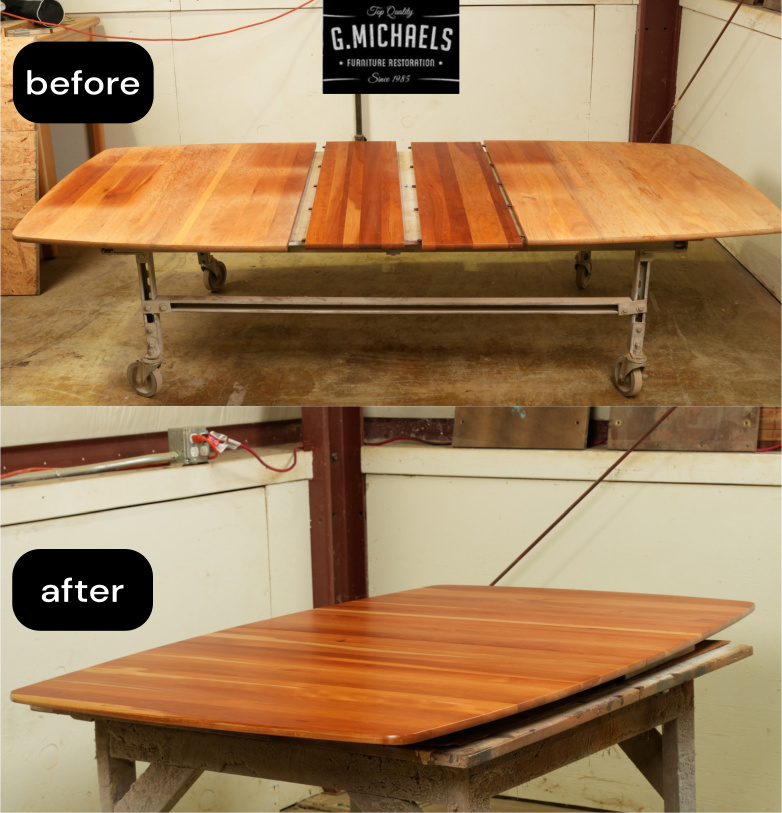 DIning table restoration - before and after